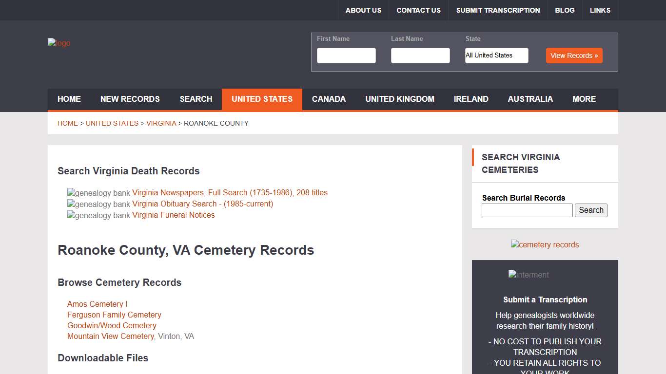Roanoke County, VA Cemetery Records | Genealogy