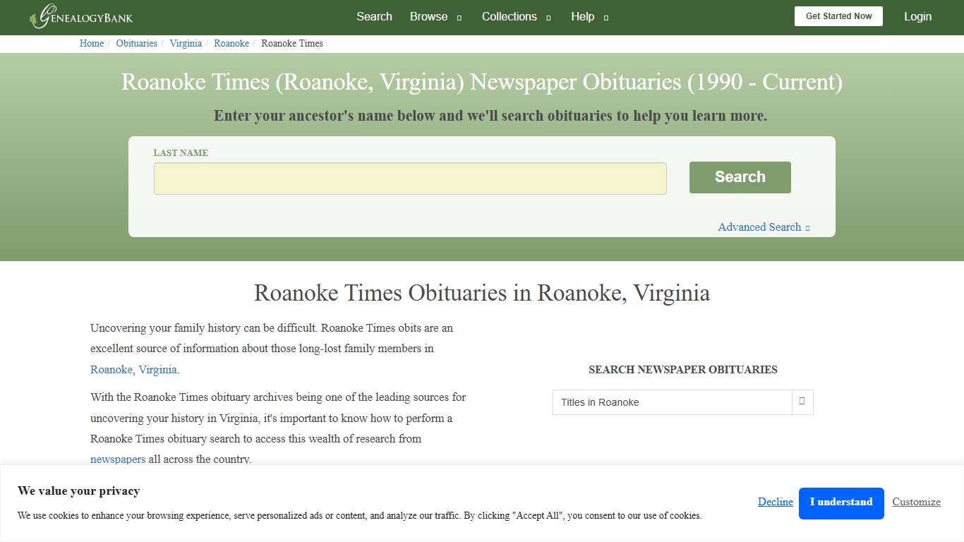 Roanoke Times Obituary Archives Search in Roanoke, Virginia | GenealogyBank