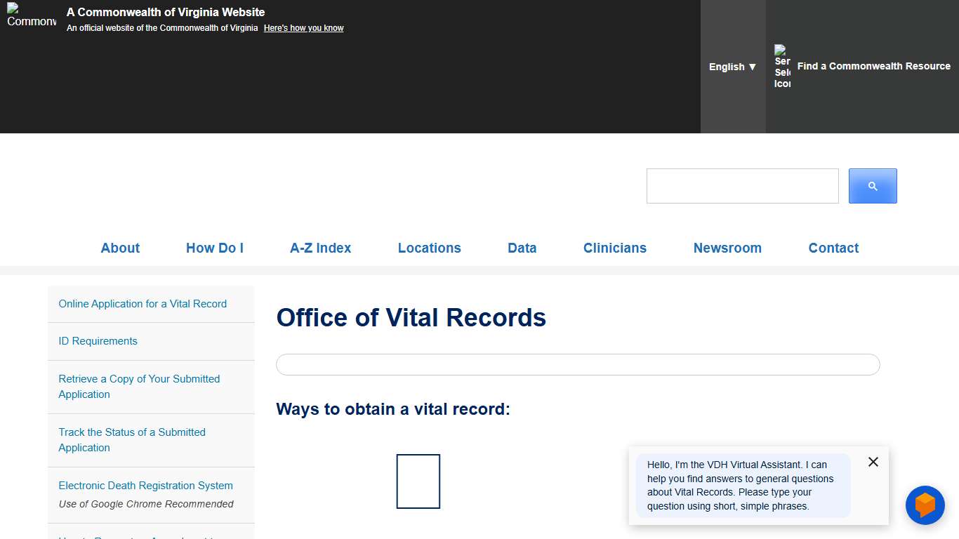 Vital Records – Virginia Department of Health